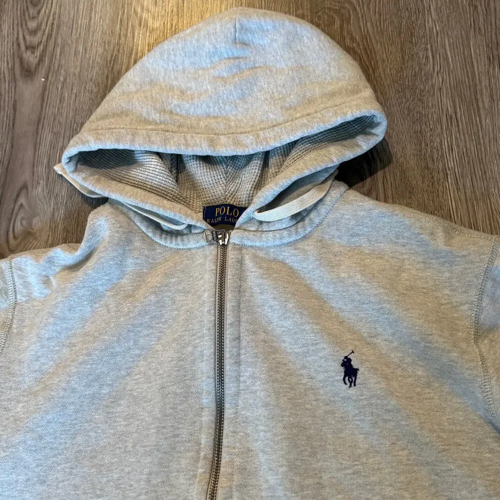 Polo Ralph Lauren Men’s Large Gray Full Zip Hoodie Pony Logo Preppy Luxury